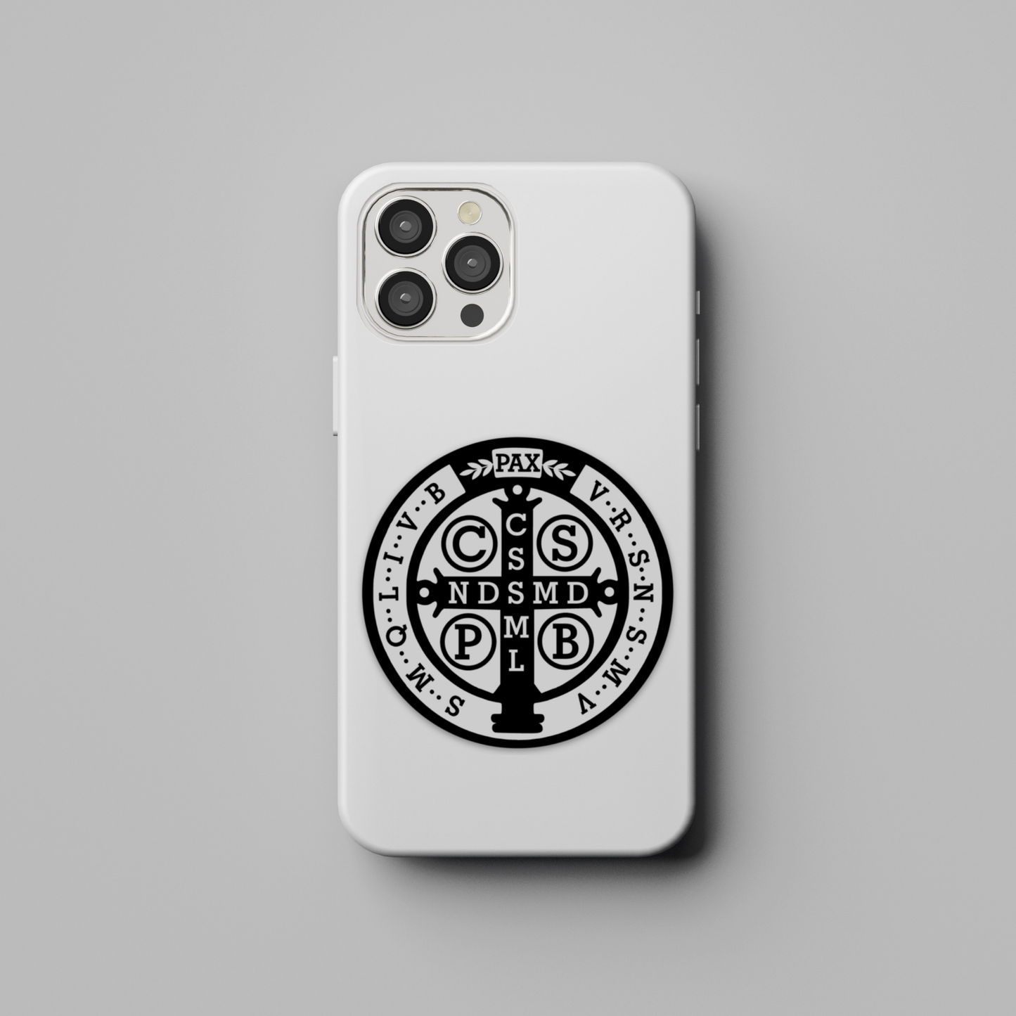 a white phone case with a black and white logo