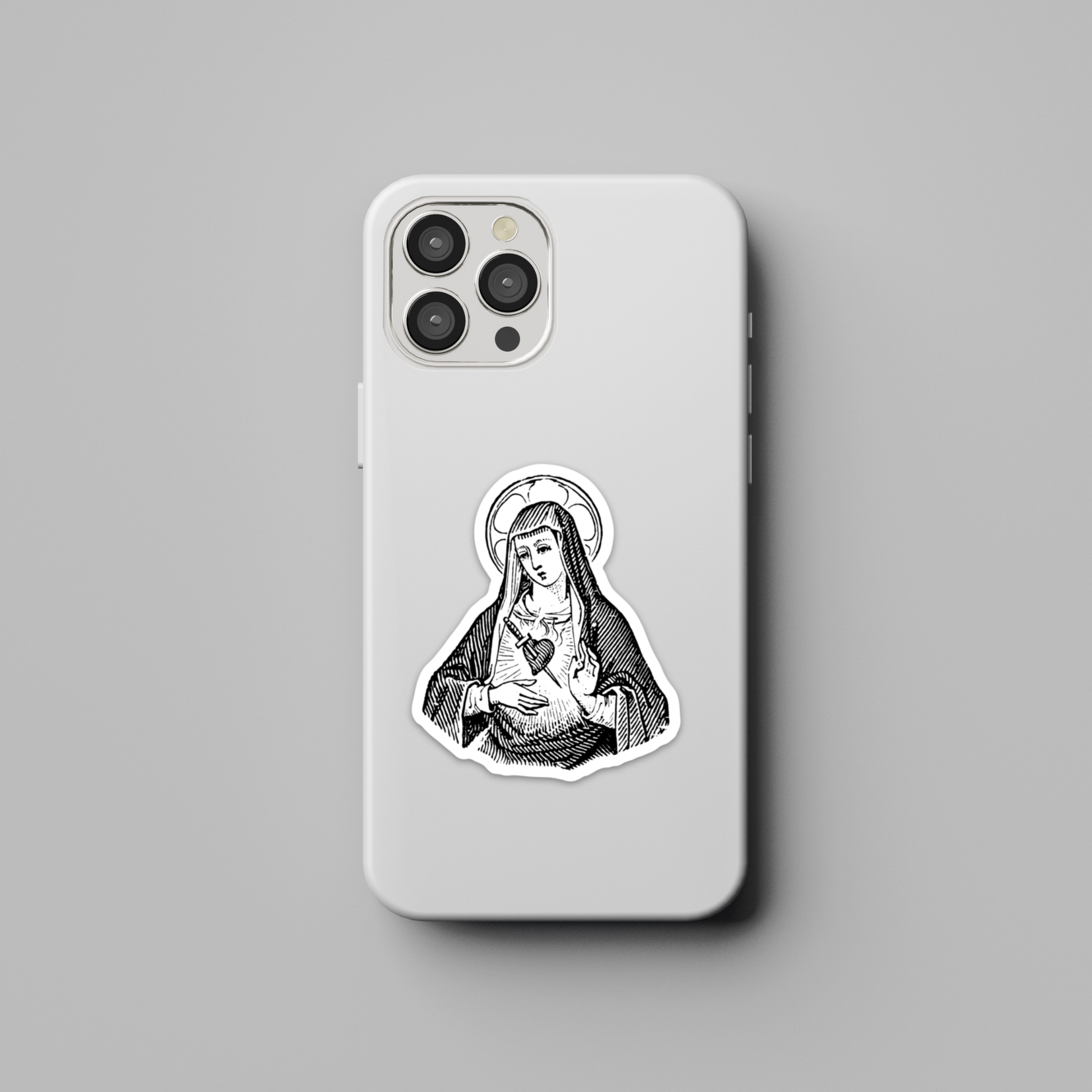 a phone case with a picture of the virgin mary