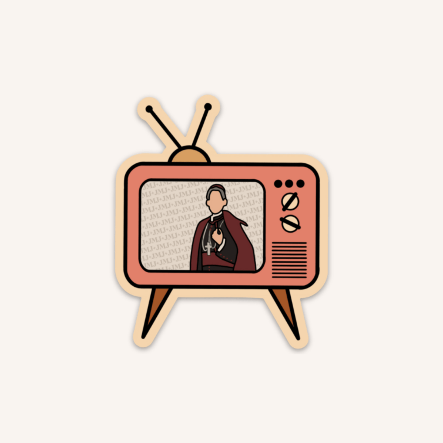 a sticker of a tv with a man on it