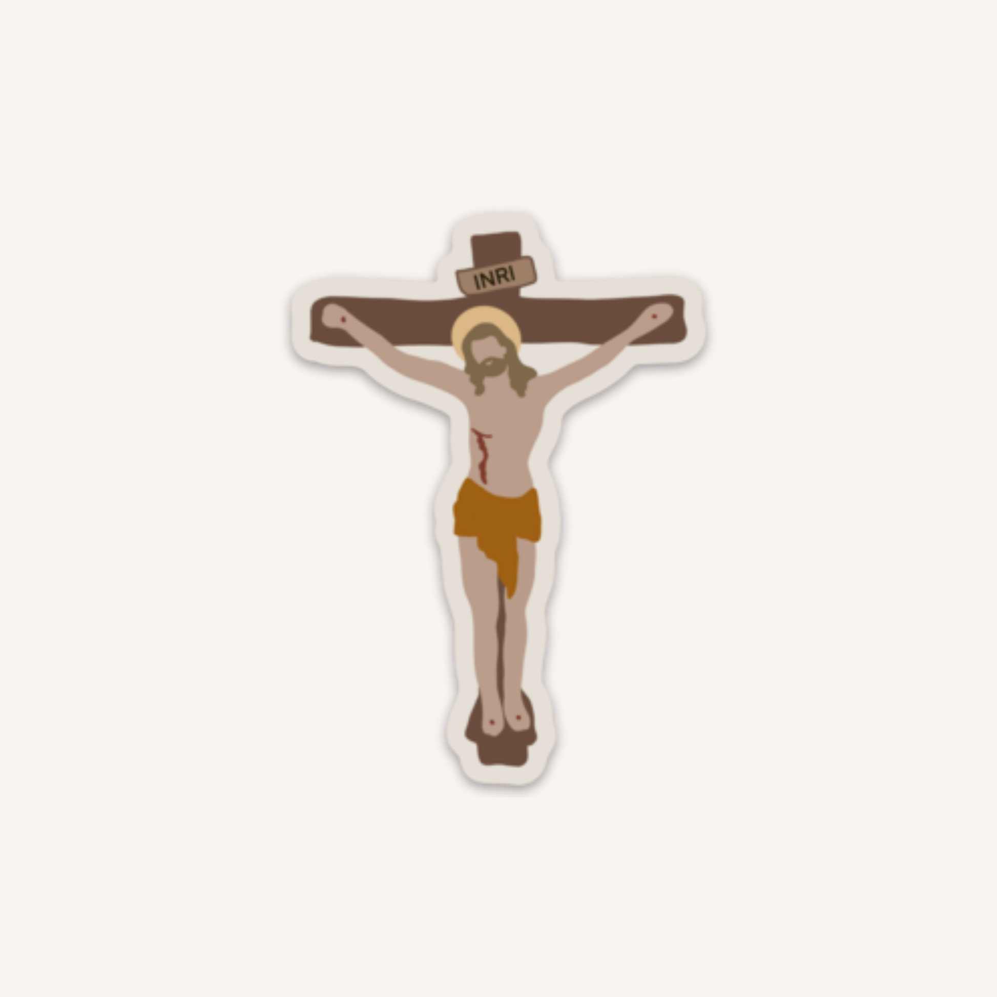 a sticker of a jesus on a cross