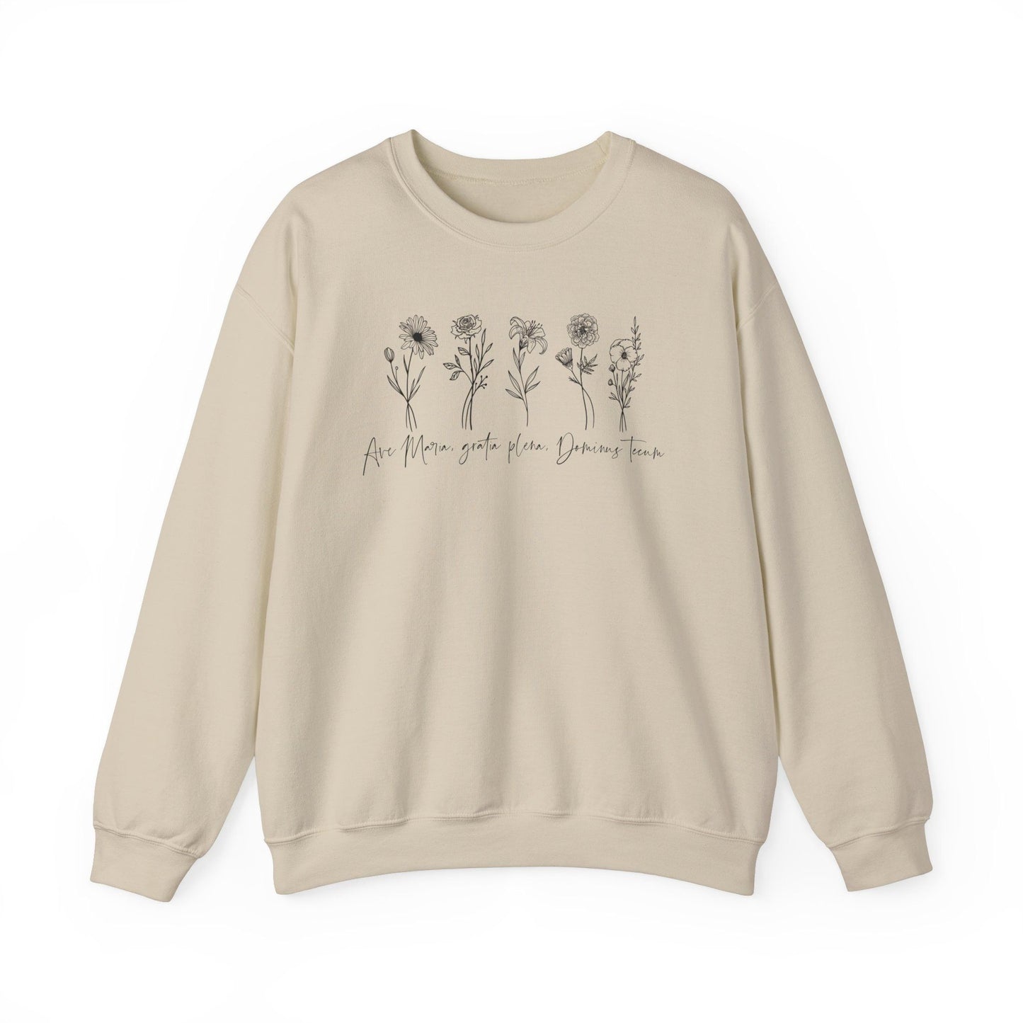 a white sweatshirt with a drawing of flowers on it
